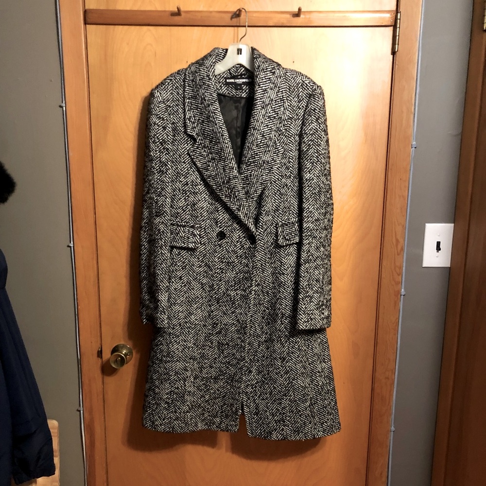 Karl Lagerfield Paris Herringbone Wool Trench Coat 🖤🤍
